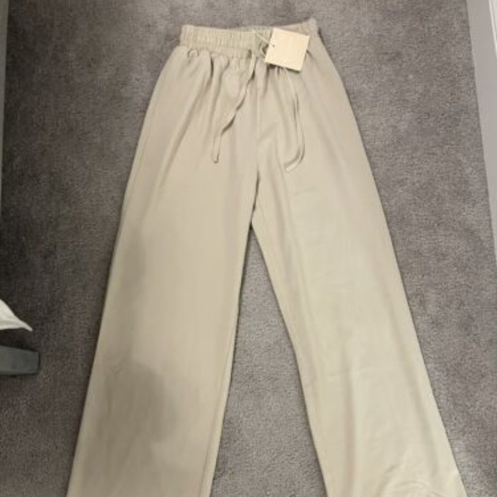 KITTENISH Wide Leg Bottom Pants Relaxed Beach High Rise Beige Cream Size XS